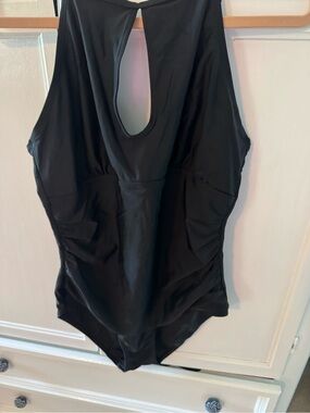 Black One-Piece Swimsuit with Tag Showing Size 14